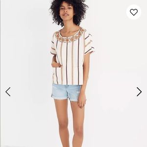 Madewell embroidered boxy cropped shirt in Rocco stripe size large
